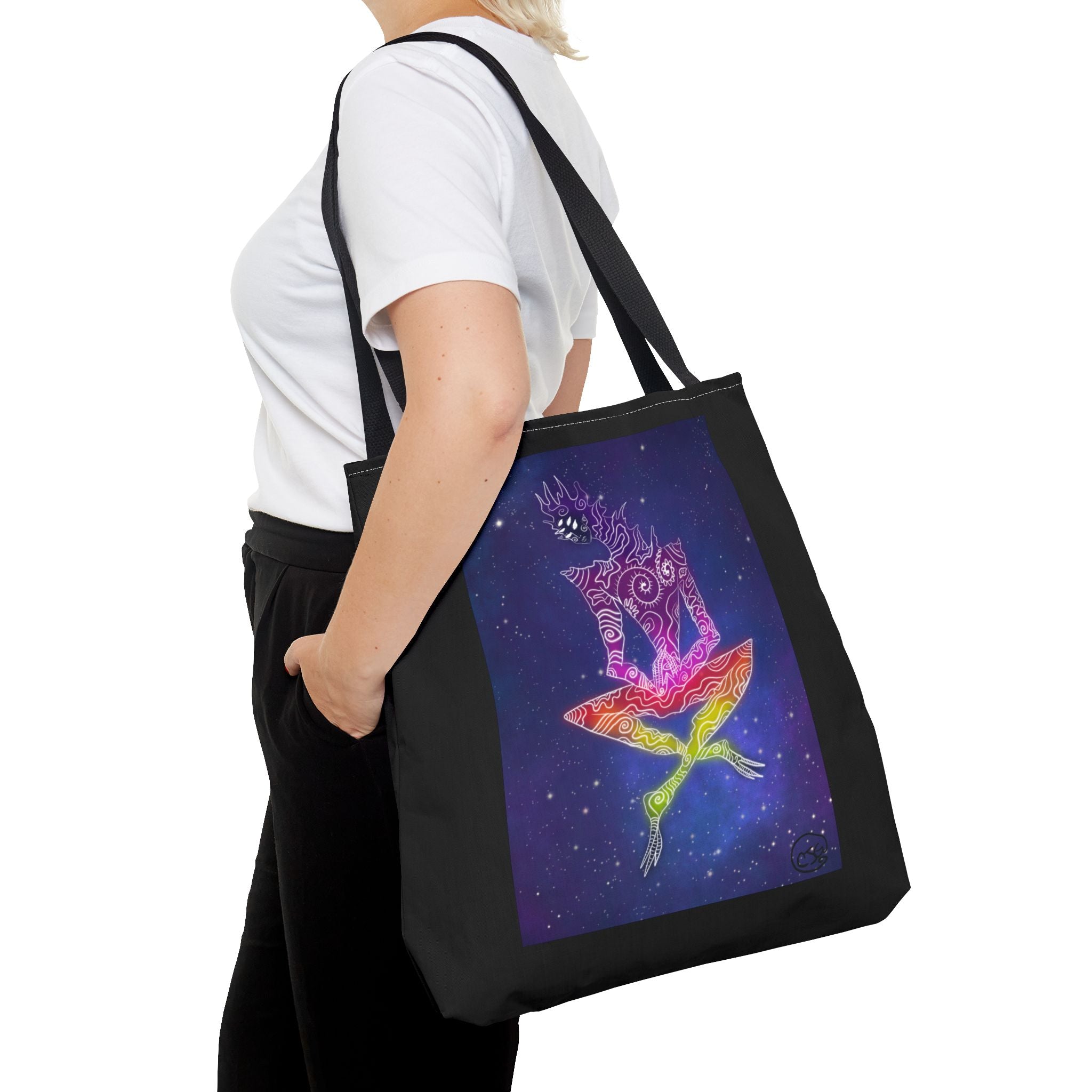 Cosmic Giant on Lotus Tote Bag — "COSMICWORLDS" Galaxy Art AOP Tote