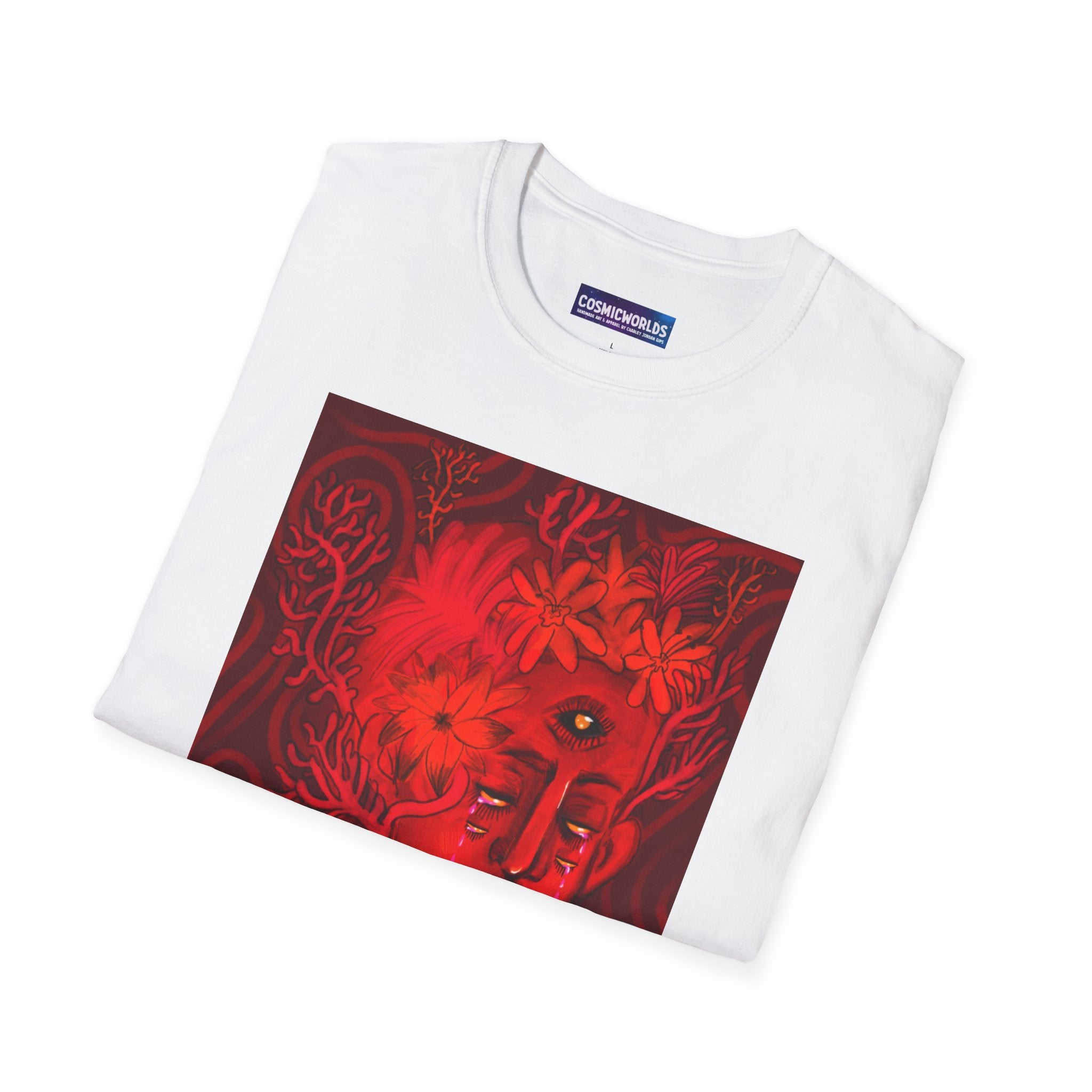 Red & Pink Tears T-Shirt — Mystic Third-Eye Portrait Gothic Art Tee