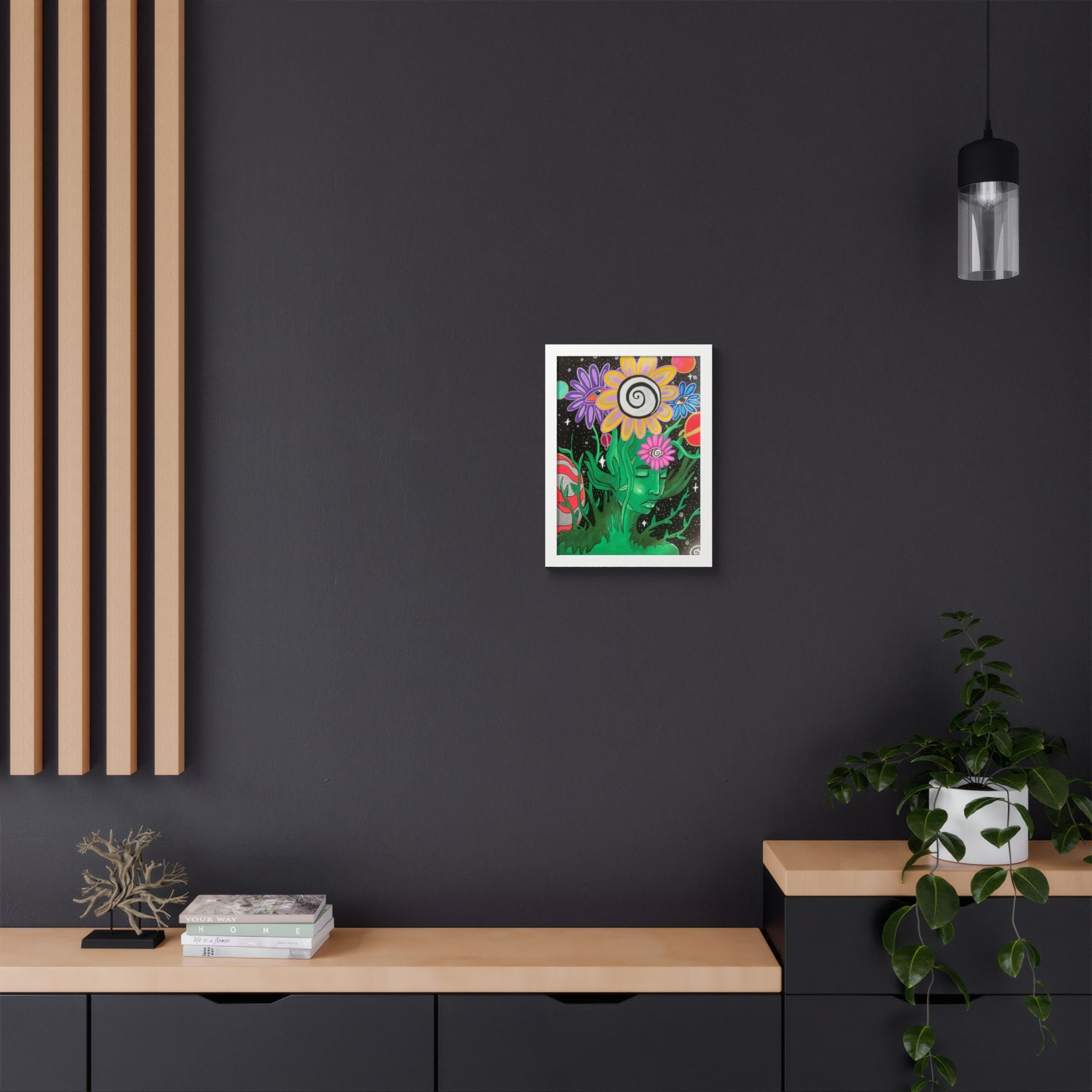 Psychedelic Flower Spirit Framed Poster — Colorful Surreal Wall Art