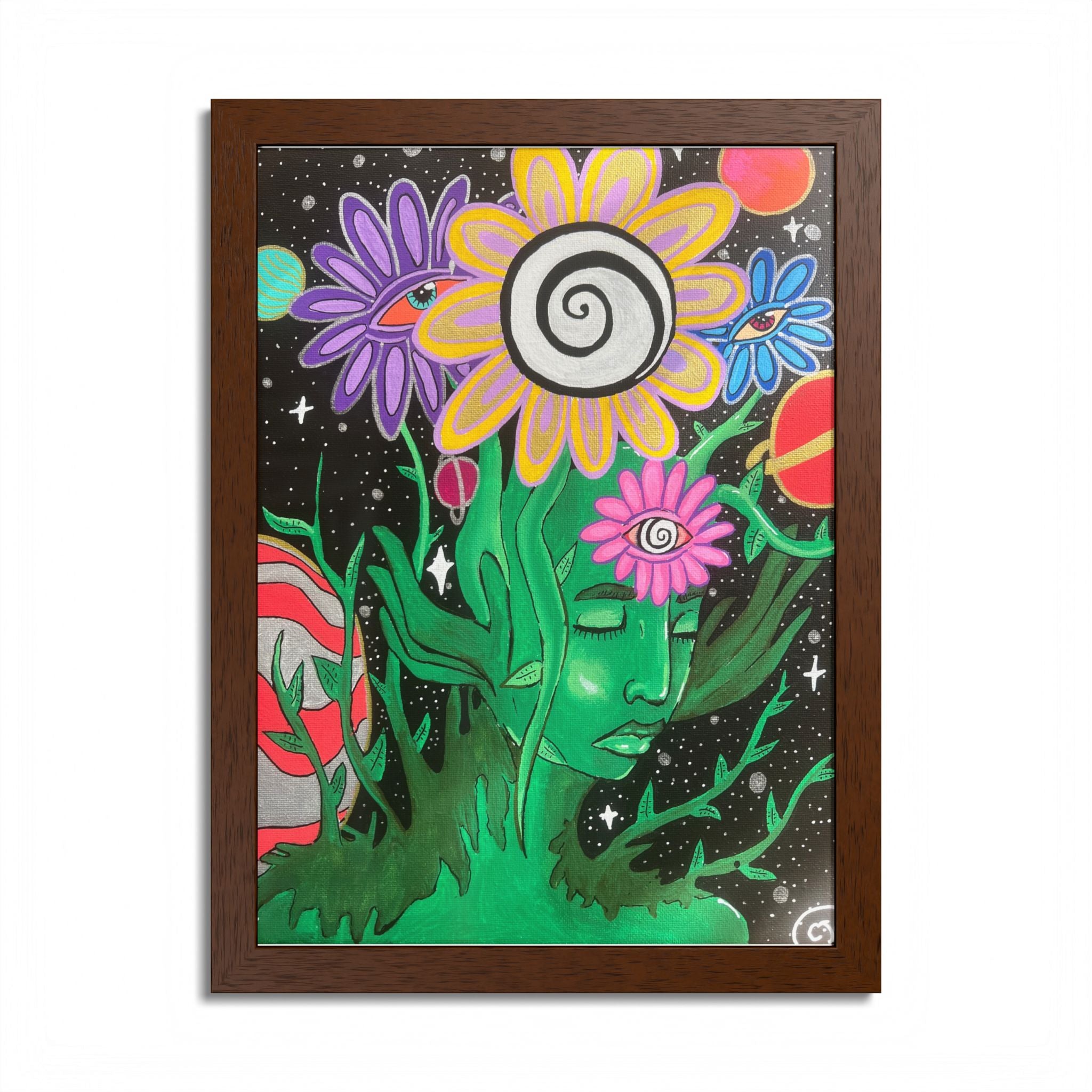 Psychedelic Flower Spirit Framed Poster — Colorful Surreal Wall Art