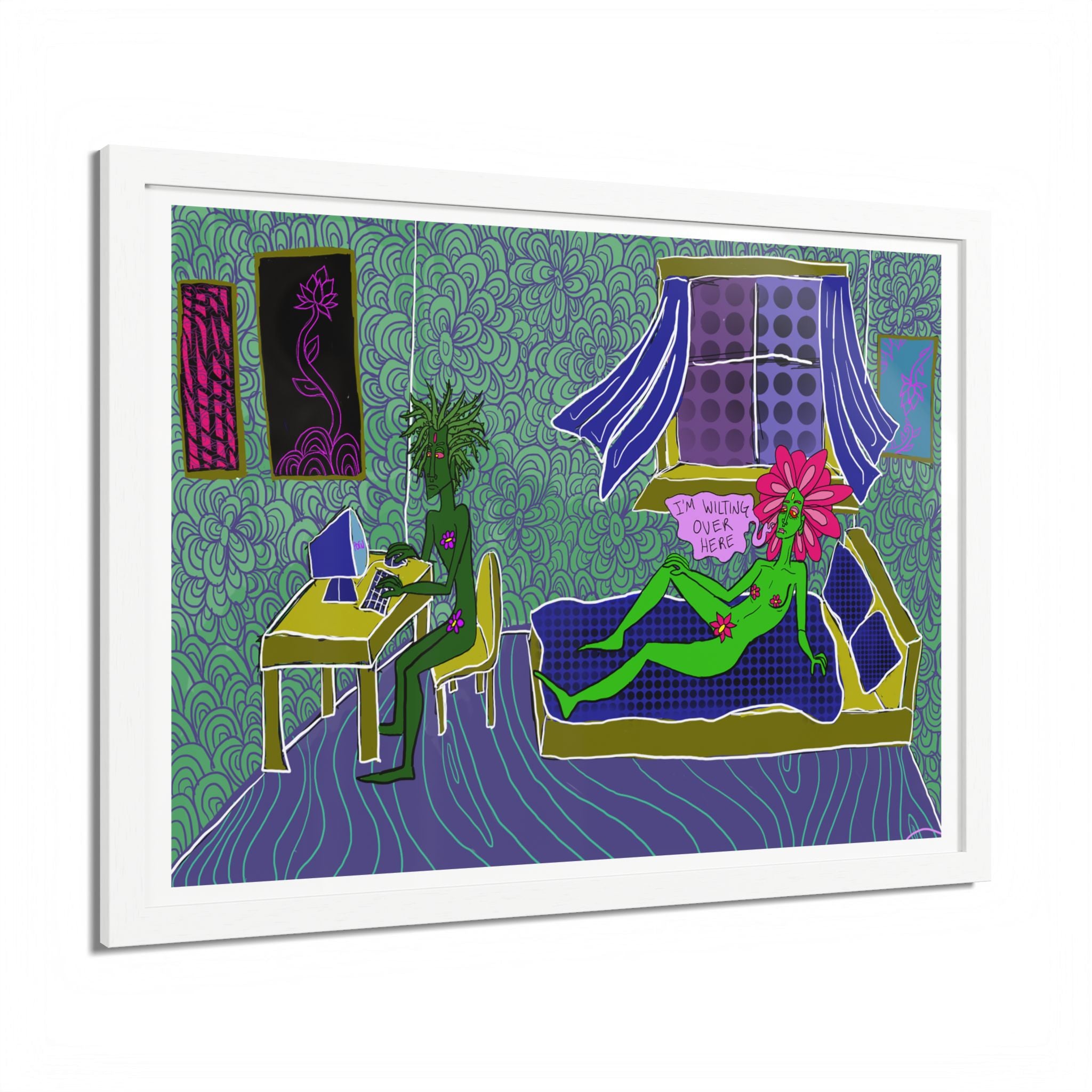 Surreal Floral Bedroom Art Print — Framed Poster