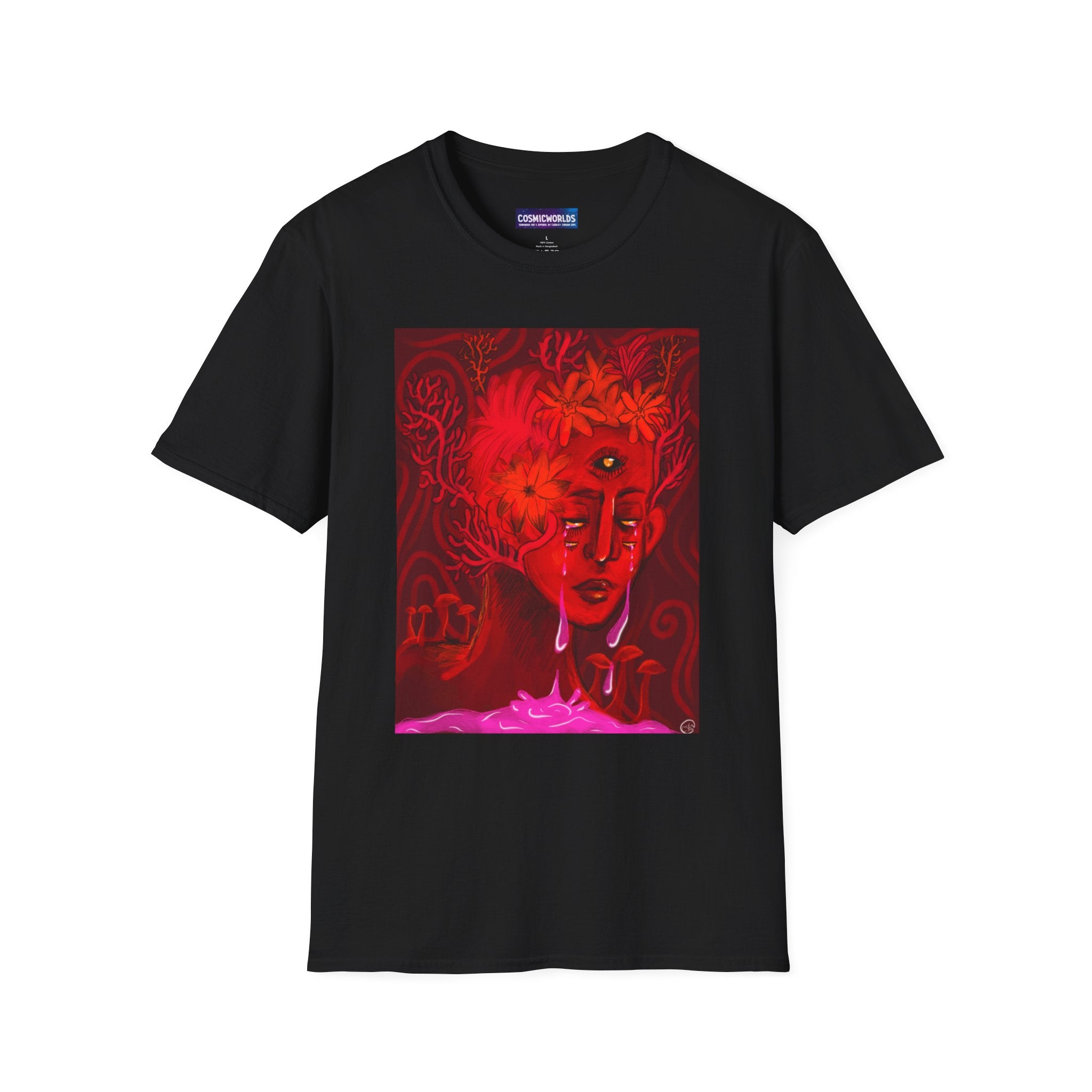 Red & Pink Tears T-Shirt — Mystic Third-Eye Portrait Gothic Art Tee