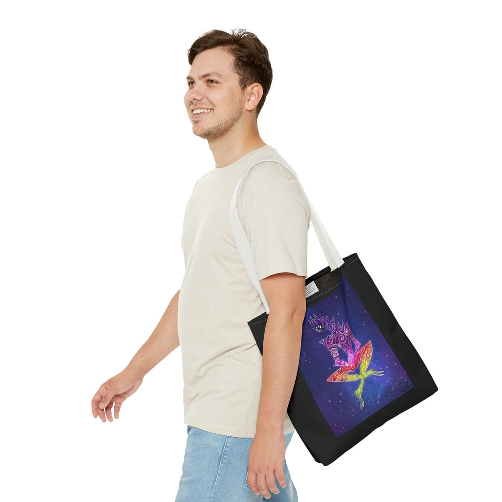 Cosmic Giant on Lotus Tote Bag — "COSMICWORLDS" Galaxy Art AOP Tote