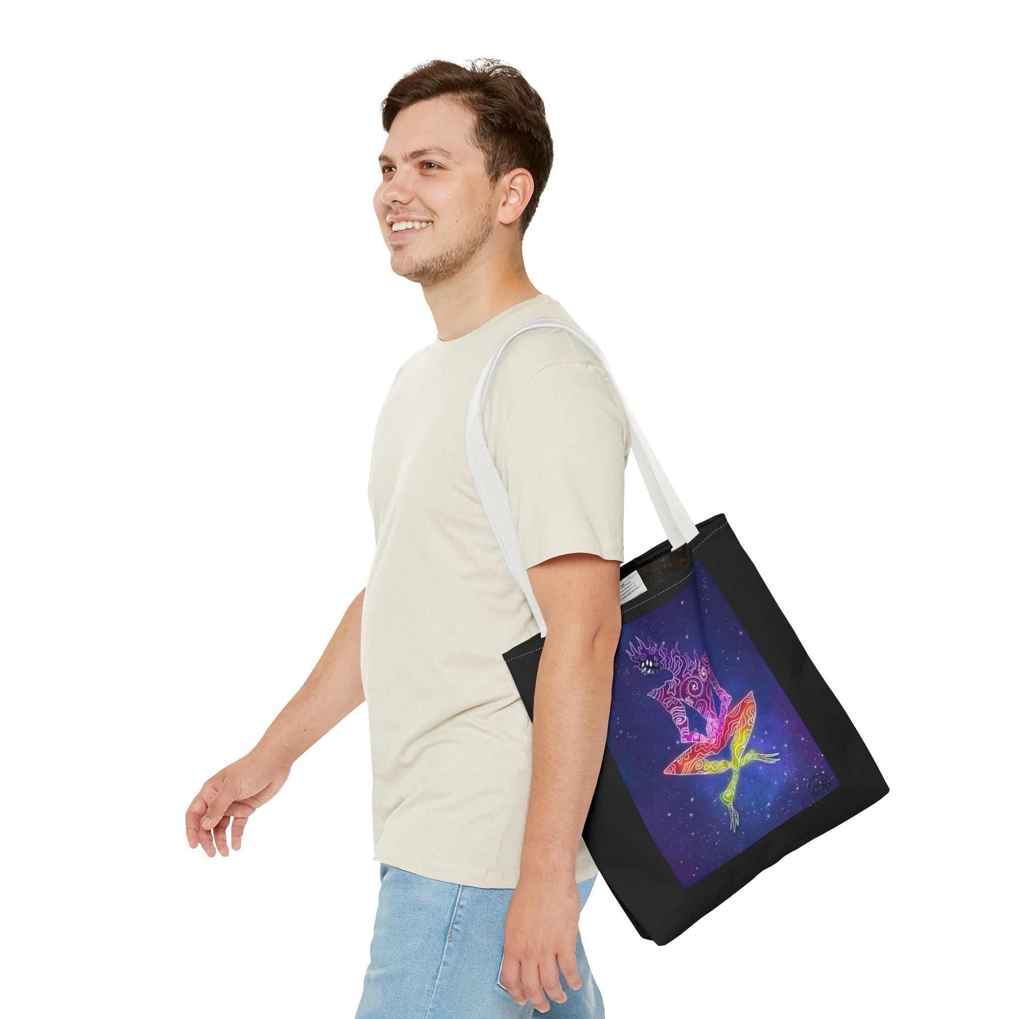 Cosmic Giant on Lotus Tote Bag — "COSMICWORLDS" Galaxy Art AOP Tote