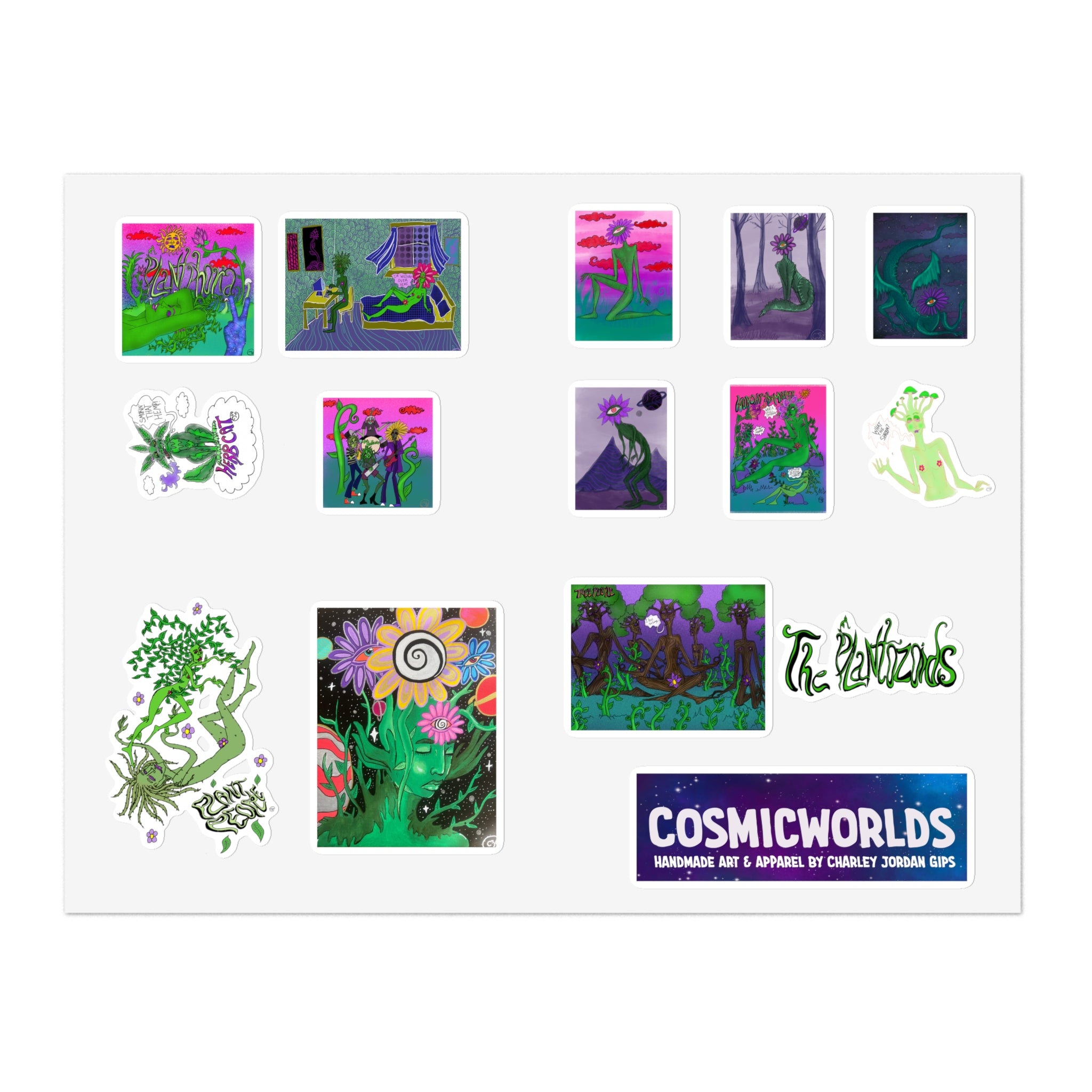 The Plantozoids Sticker Sheet—Holographic Cosmic Worlds Sticker Sheet Bundle (5pcs)