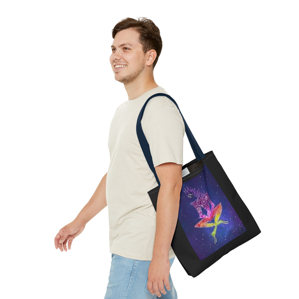 Cosmic Giant on Lotus Tote Bag — "COSMICWORLDS" Galaxy Art AOP Tote