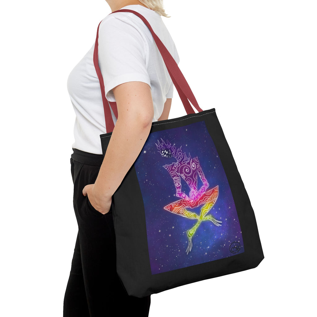 Cosmic Giant on Lotus Tote Bag — "COSMICWORLDS" Galaxy Art AOP Tote