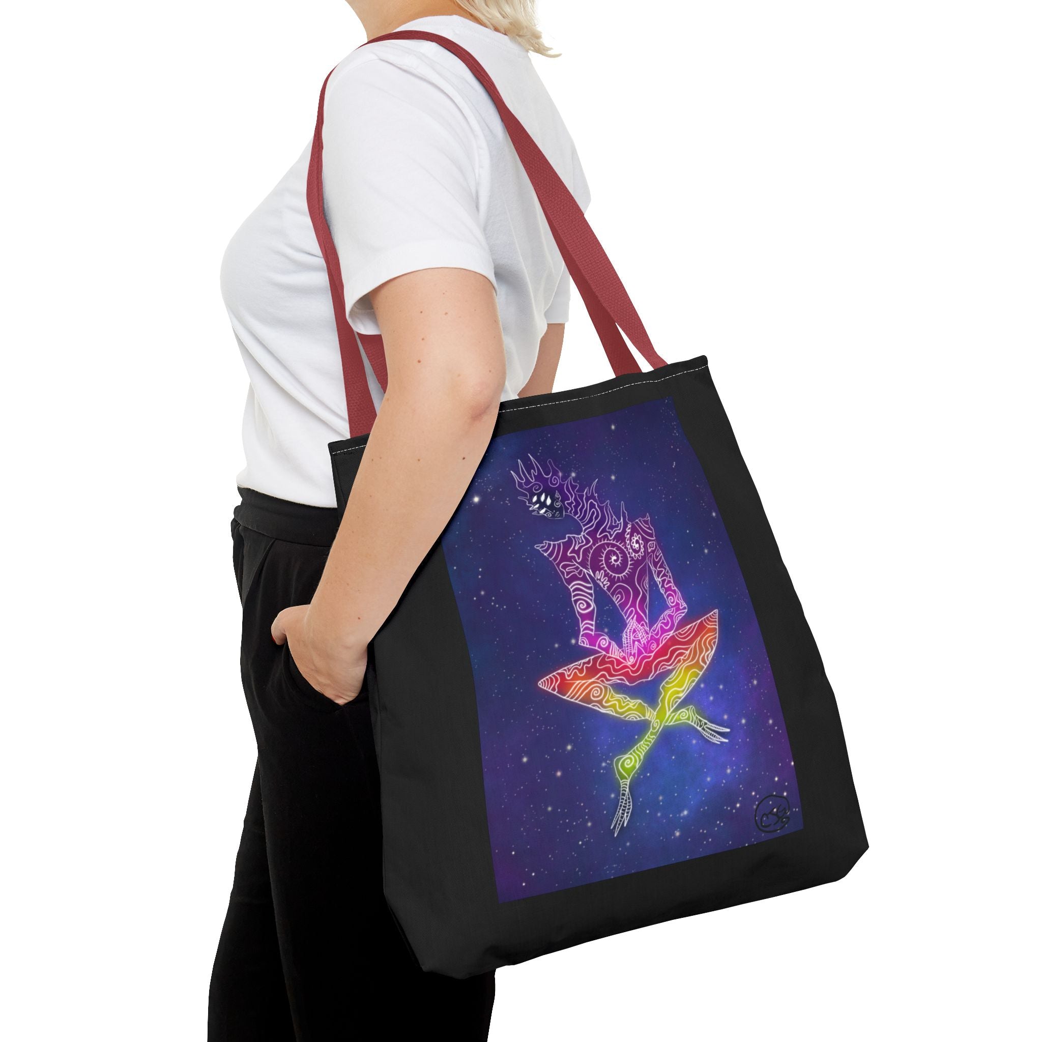 Cosmic Giant on Lotus Tote Bag — "COSMICWORLDS" Galaxy Art AOP Tote