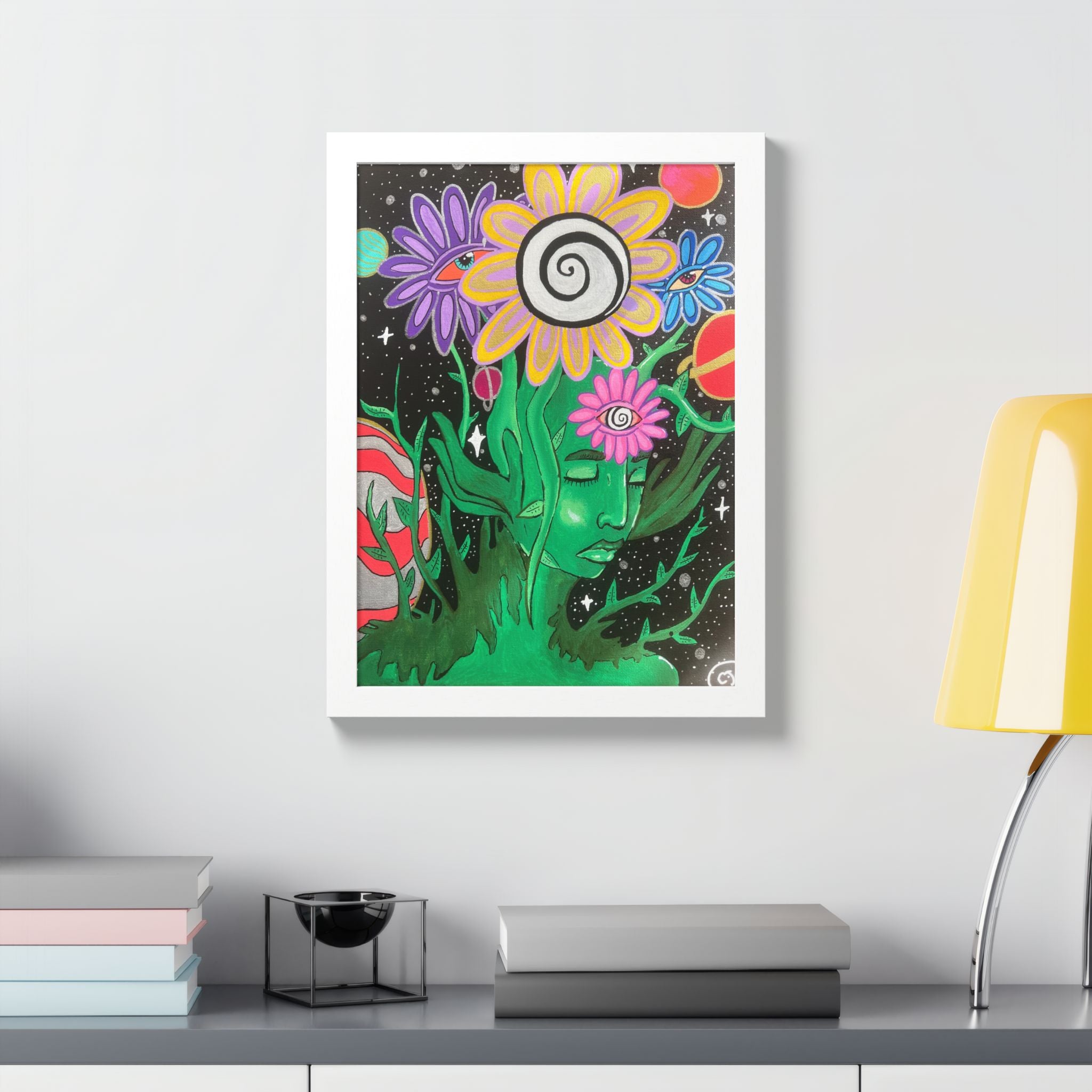 Psychedelic Flower Spirit Framed Poster — Colorful Surreal Wall Art