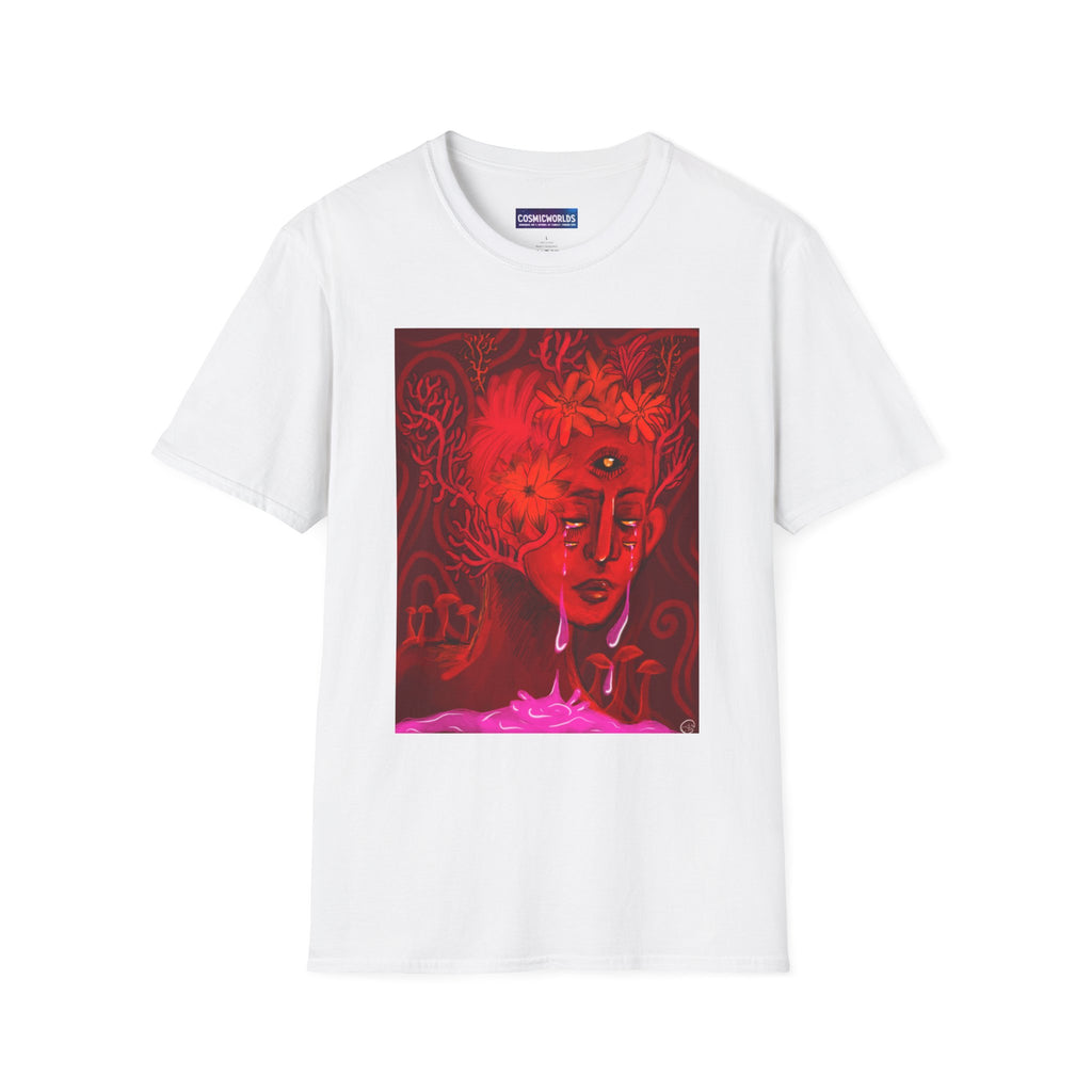 Red & Pink Tears T-Shirt — Mystic Third-Eye Portrait Gothic Art Tee