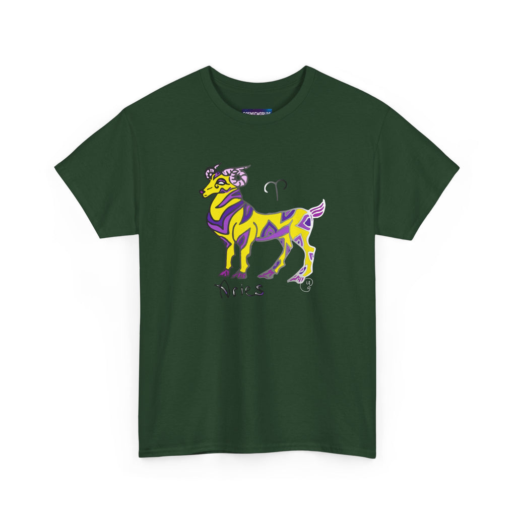 Aries Zodiac Tee — Colorful Mythic Ram Astrology Shirt