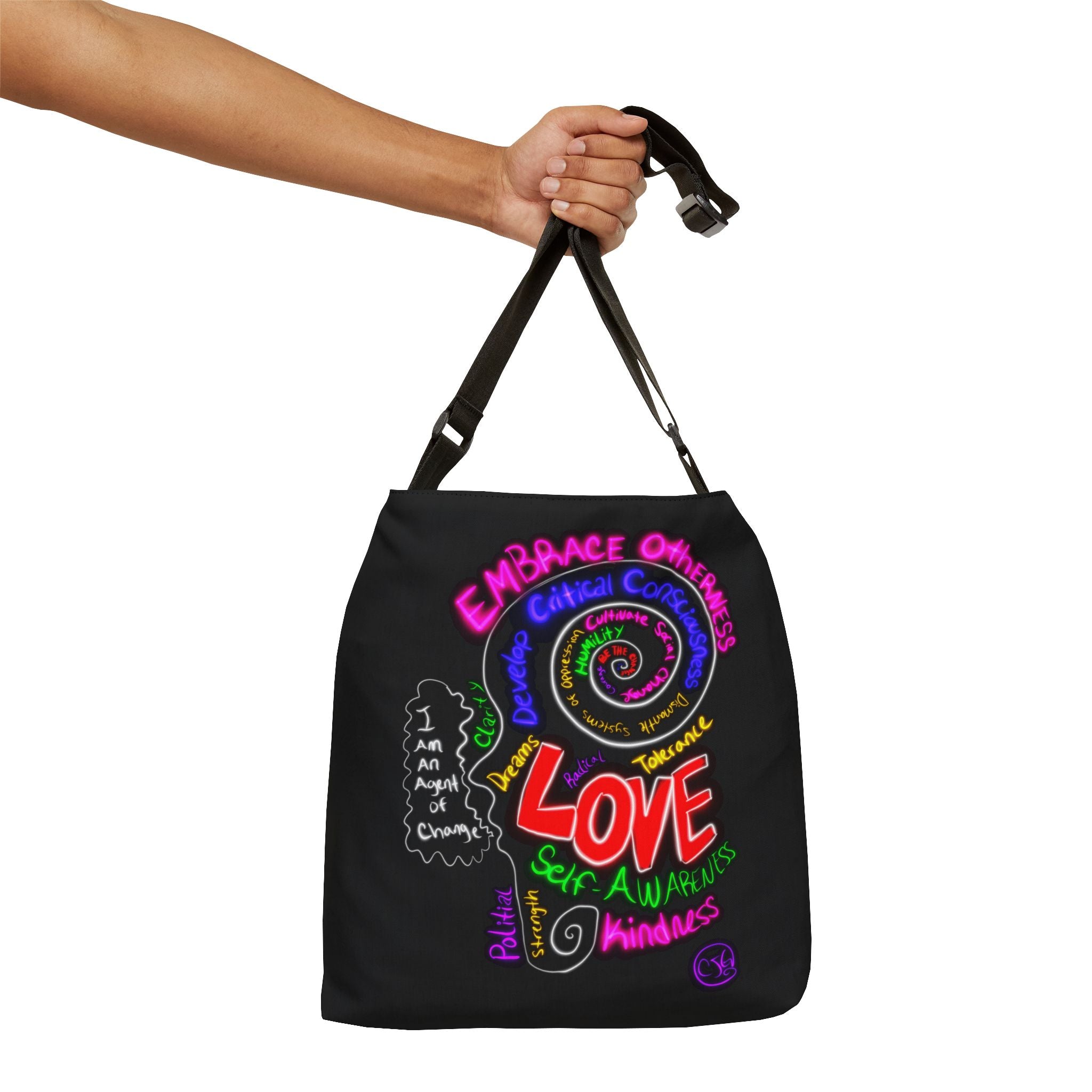 “I Am An Agent of Change” Adjustable Tote — Embrace Change, Self-Awareness Inspirational Tote Bag