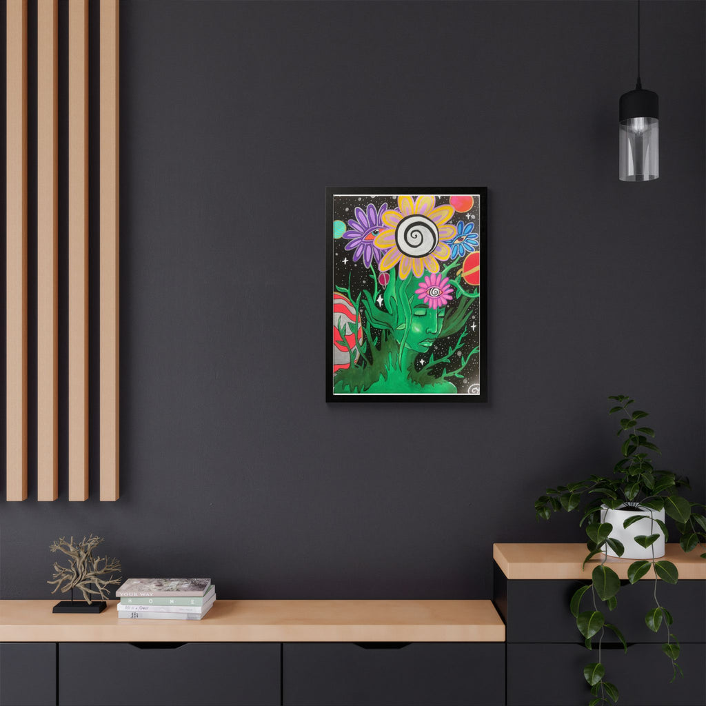 Psychedelic Flower Spirit Framed Poster — Colorful Surreal Wall Art