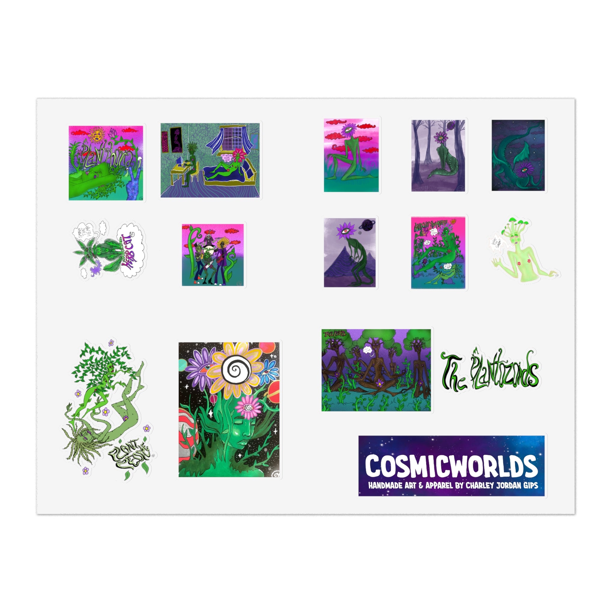 The Plantozoids Sticker Sheet—Holographic Cosmic Worlds Sticker Sheet Bundle (5pcs)