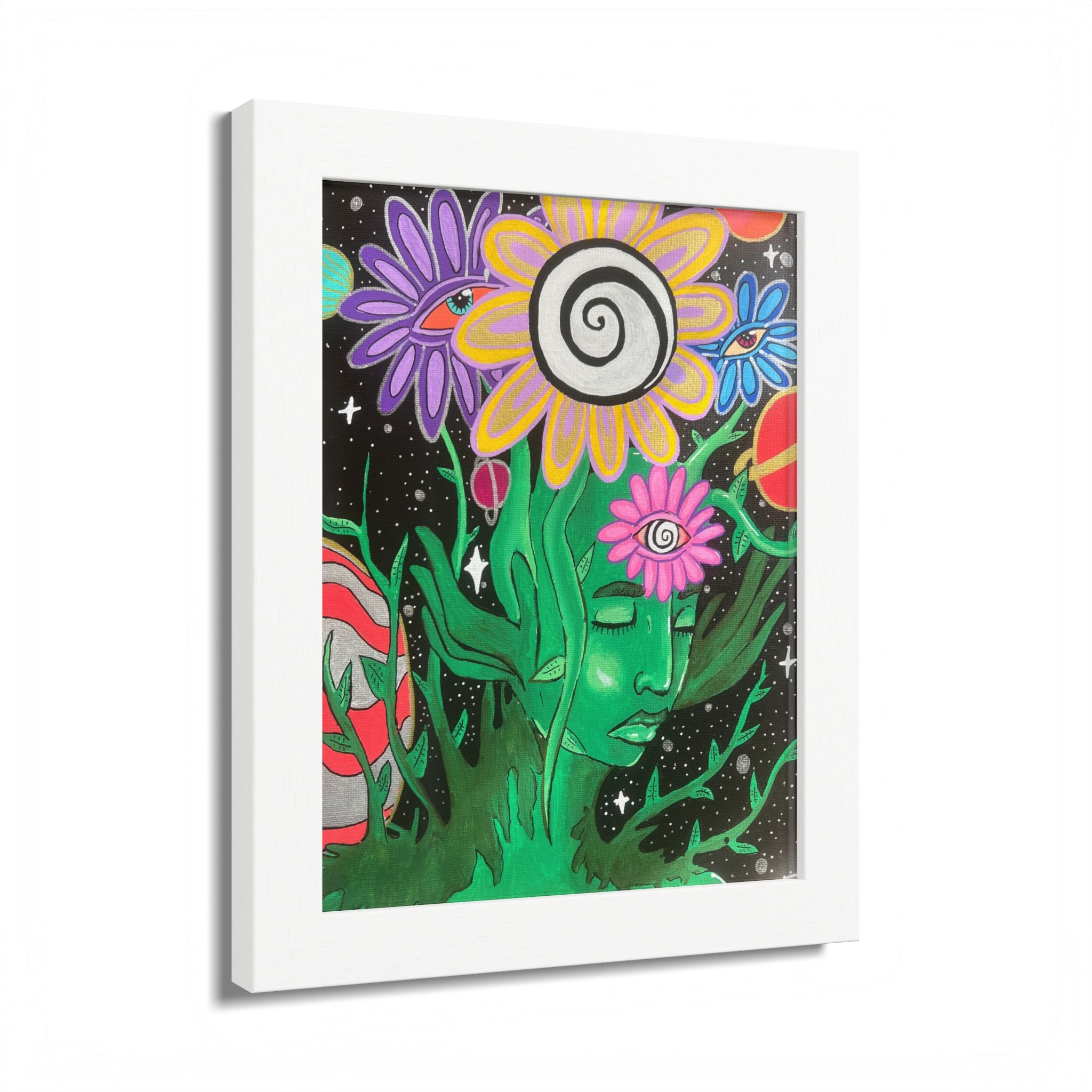 Psychedelic Flower Spirit Framed Poster — Colorful Surreal Wall Art