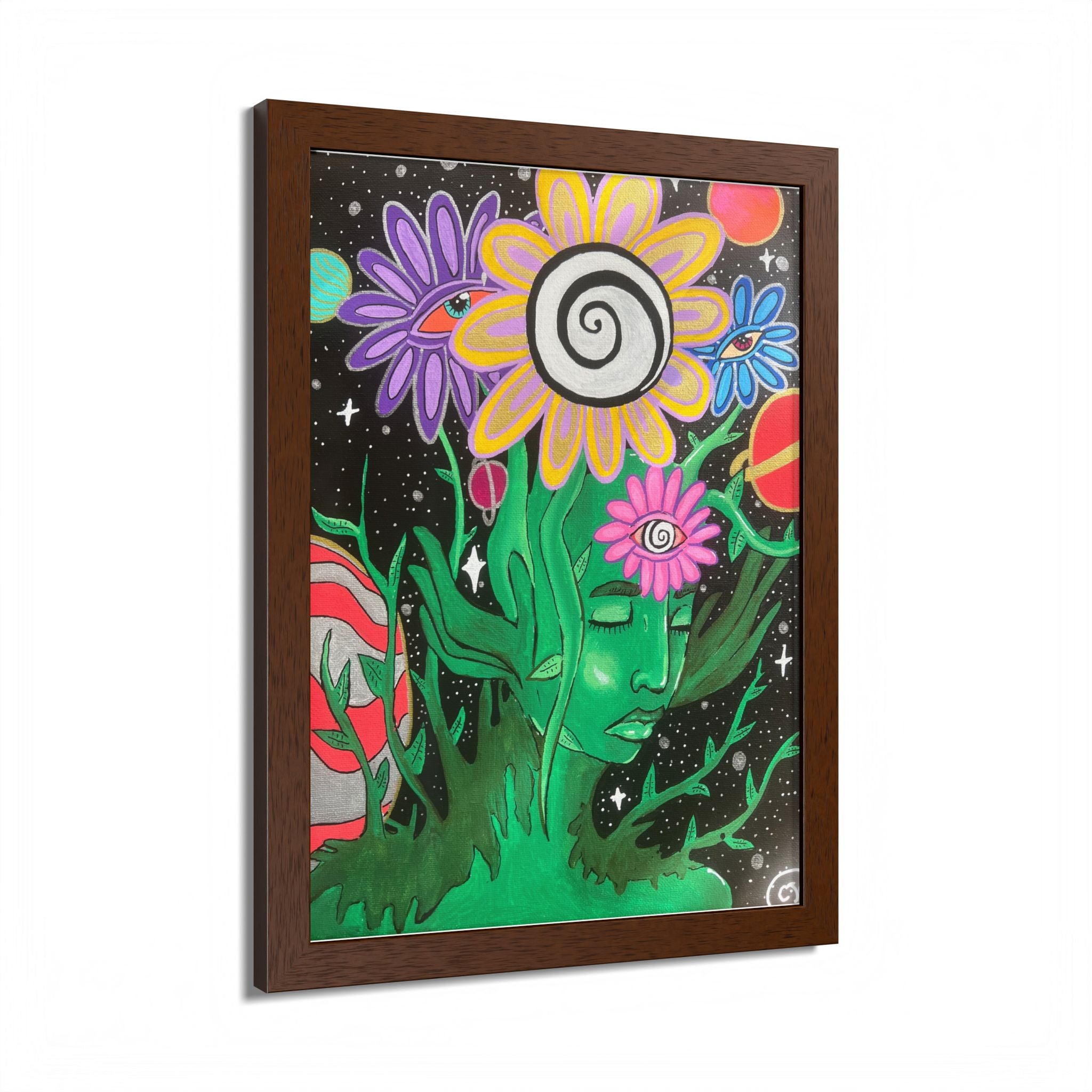 Psychedelic Flower Spirit Framed Poster — Colorful Surreal Wall Art