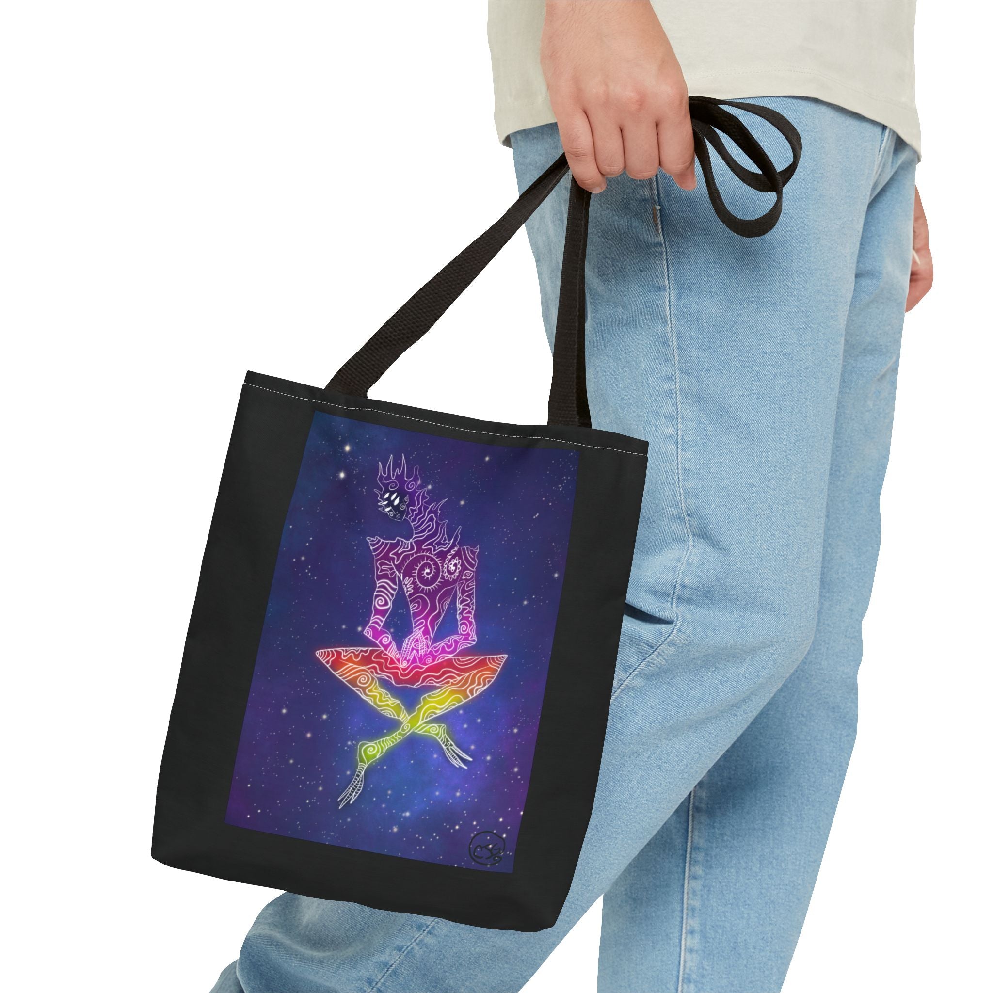 Cosmic Giant on Lotus Tote Bag — "COSMICWORLDS" Galaxy Art AOP Tote