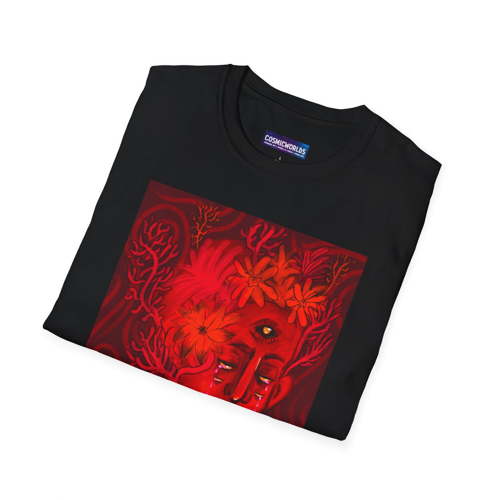 Red & Pink Tears T-Shirt — Mystic Third-Eye Portrait Gothic Art Tee