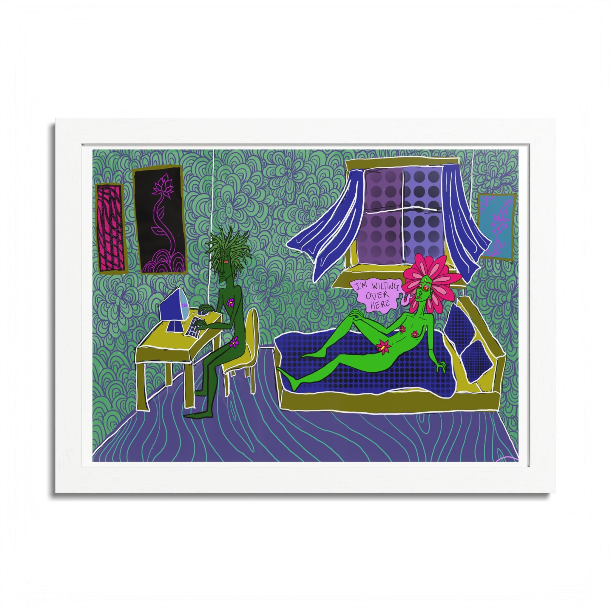 Surreal Floral Bedroom Art Print — Framed Poster
