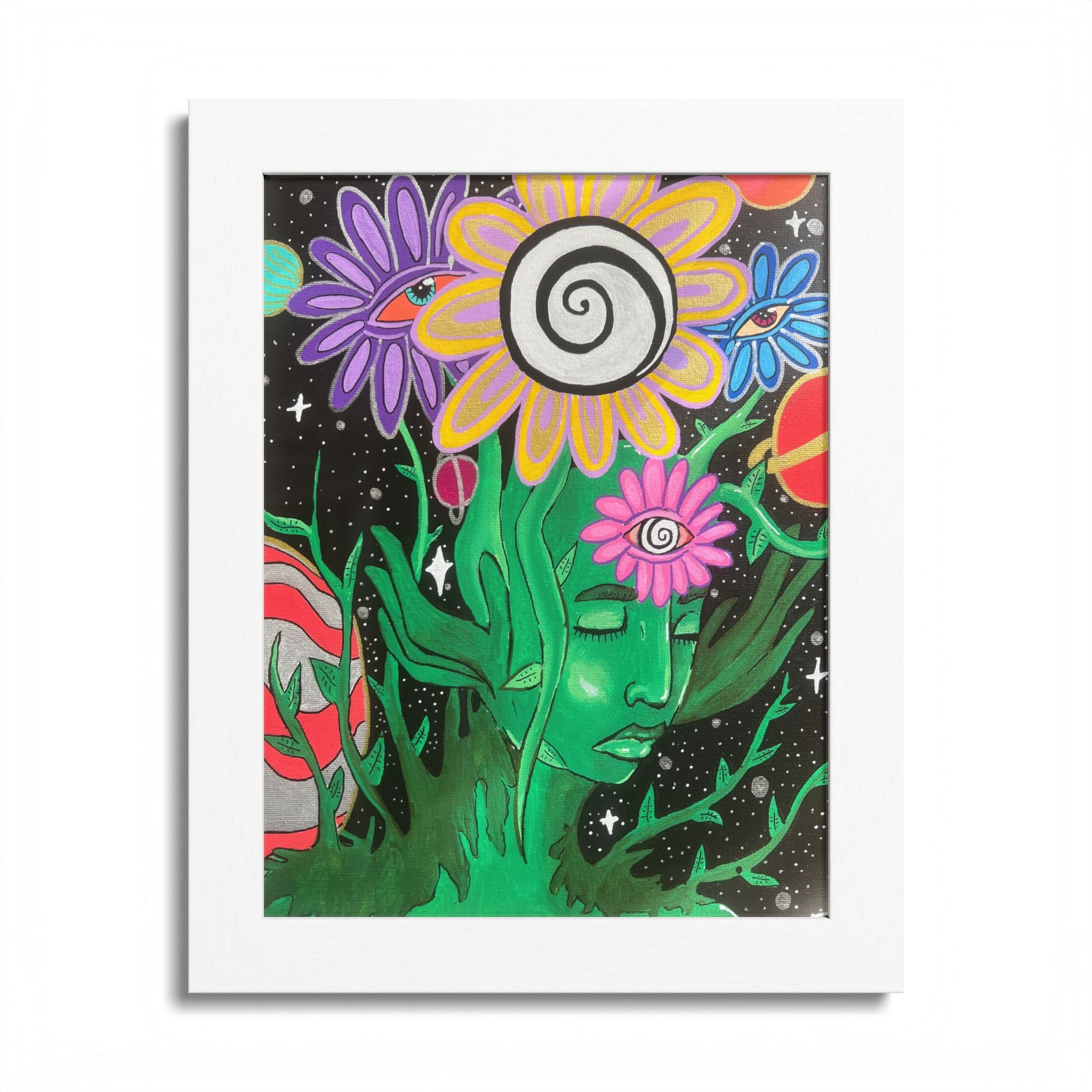 Psychedelic Flower Spirit Framed Poster — Colorful Surreal Wall Art