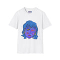 Psychedelic Cosmic Face T-Shirt — Surreal Blue Alien Portrait Tee