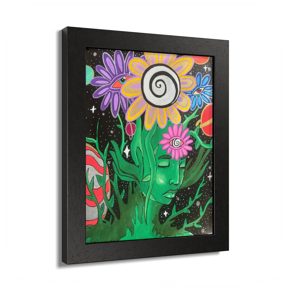 Psychedelic Flower Spirit Framed Poster — Colorful Surreal Wall Art